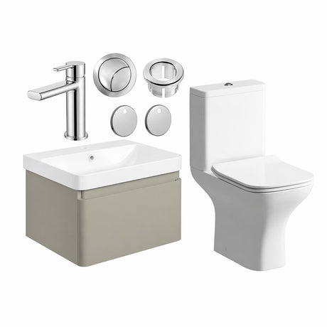 Aquarius Vanity Unit Matt Latte / Chrome Aquarius Sophie 605mm Wall Hung Vanity Unit, Close Coupled Toilet, Tap and Fittings Bundle