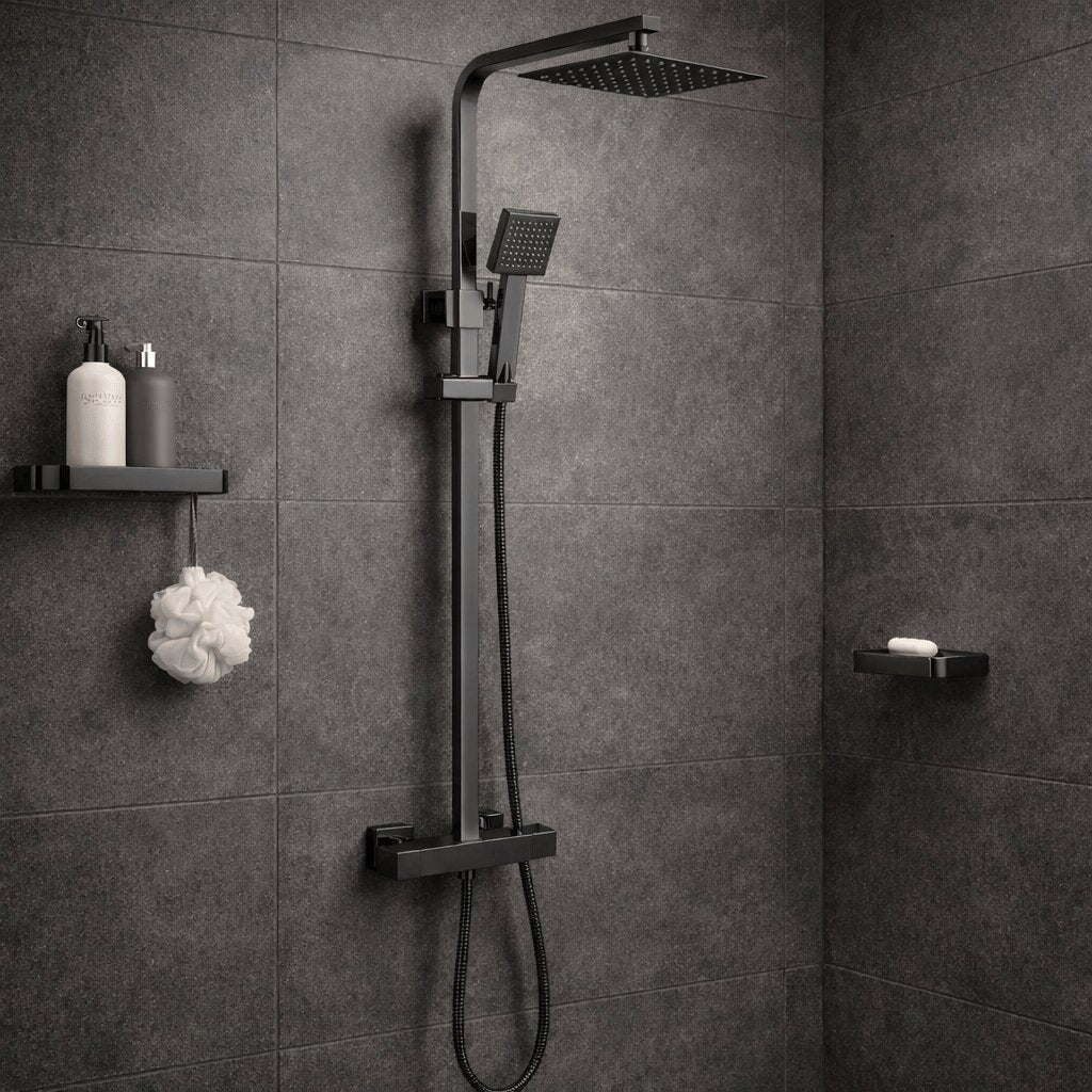 Aquarius Bathrooms Exposed Shower Set Black Aquarius RainLux Cool Touch Adjustable Square Exposed Shower Valve and Kit