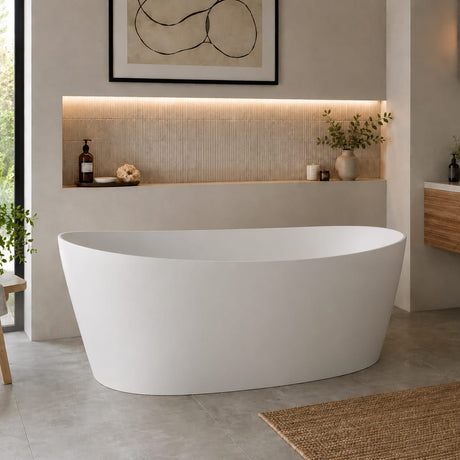Aquarius Bathrooms Modern Freestanding Bath Aquarius Orta Freestanding Stone Bath in Gloss White 1600mm