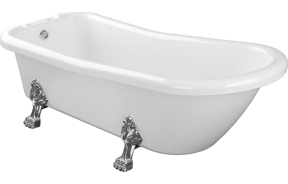 Aquarius Bathrooms Freestanding Bath Aquarius Timeless Luxury Freestanding Slipper 2TH Bath With Chrome Lions Paw Feet 1530mm