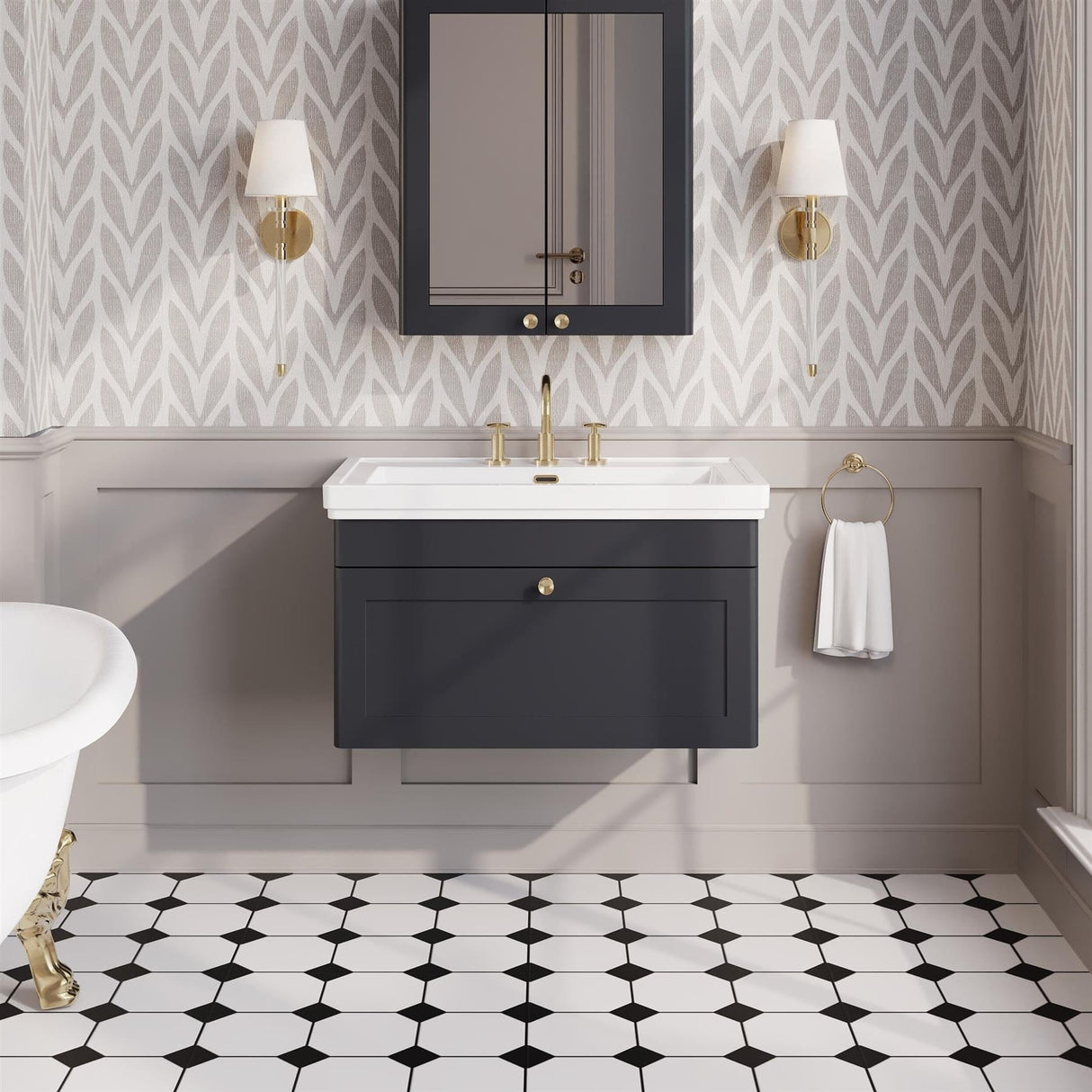 Aquarius Bathrooms Wall Mounted Vanity Unit Soft Black / 3 Aquarius Leighton 800mm Wall Mounted One Drawer Vanity Unit with Basin