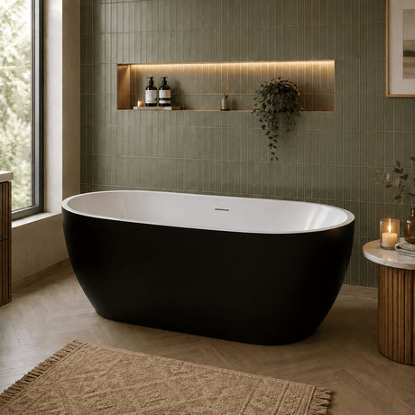 Aquarius Bathrooms Modern Freestanding Bath White Aquarius Luxor Freestanding Soaking Bath Tub - 1650 x 745mm - Gloss Black