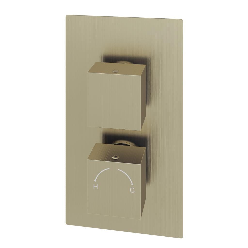 Aquarius Bathrooms Concealed Shower Valve Brushed Brass Aquarius Modern Square Thermostatic Two-Way Concealed Shower Valve