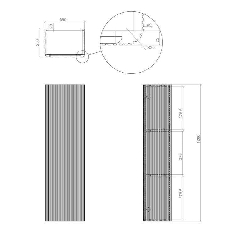 Aquarius Bathrooms Storage Unit Aquarius Corinthe 350mm Fluted Wall Mounted Tall Storage Unit