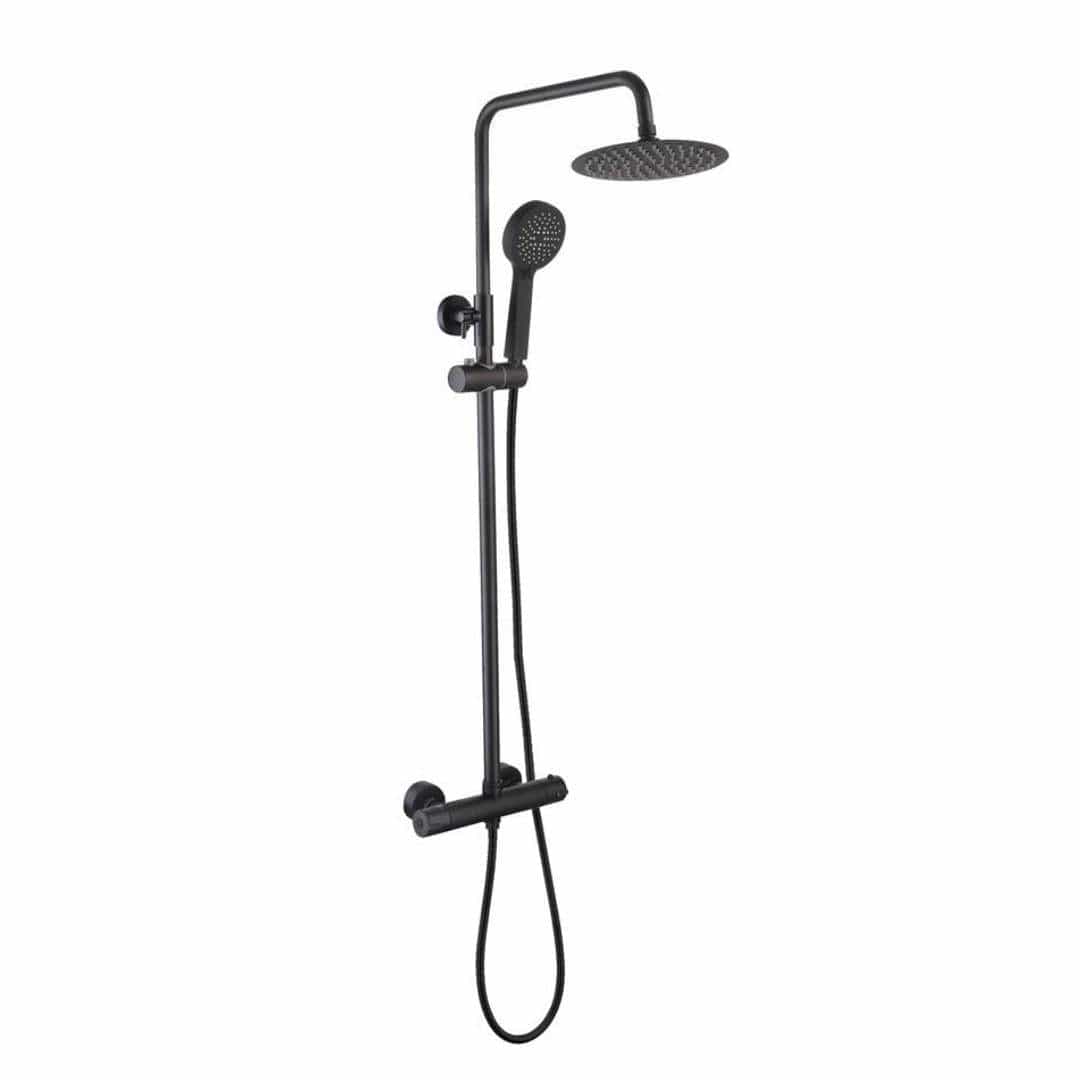 Aquarius Bathrooms Bar Shower Kit Matt Black Aquarius RainLux Eco Round Adjustable Exposed Bar Shower System