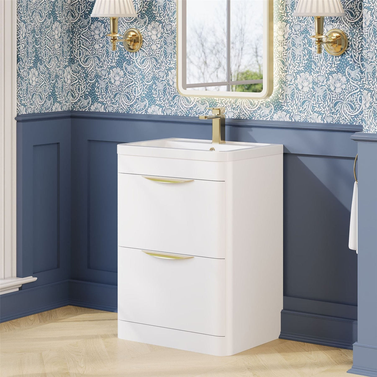 Aquarius Floor Standing Vanity Unit Gloss White Aquarius Perth 600mm 2 Drawer Floor Standing Vanity Unit with 1 Tap Hole Basin