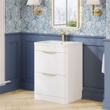 Aquarius Floor Standing Vanity Unit Gloss White Aquarius Perth 600mm 2 Drawer Floor Standing Vanity Unit with 1 Tap Hole Basin