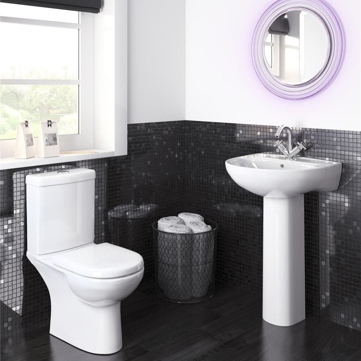 Aquarius Bathrooms Pedestal Basin Aquarius Cove/Essence 550mm 1 Tap Hole Basin with Full Pedestal