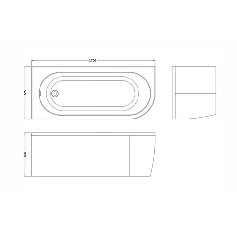 Aquarius Bathrooms Corner Bath Aquarius Lunar Curved Back to Wall Corner Bath with Panel  - 1700 x 725mm