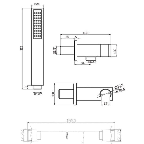 Aquarius Bathrooms Shower Handset Aquarius RainLux Integrated Outlet Square Handheld Shower Kit