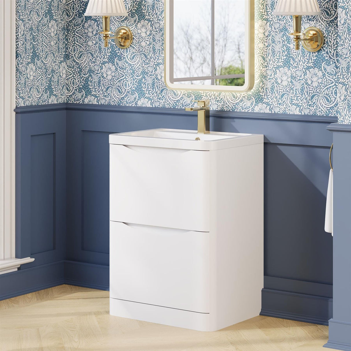 Aquarius Bathrooms Floor Standing Vanity Unit Aquarius Seren 600mm Floor Standing Two Drawer Vanity Unit with Basin