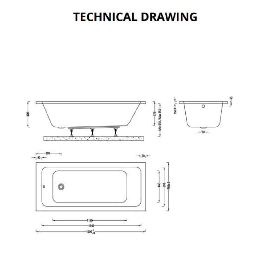 Aquarius Bathrooms Single Ended Bath 1700 x 700mm Aquarius Aaron Single Ended Standard Bath