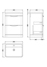 Aquarius Floor Standing Vanity Unit Aquarius Perth 600mm 2 Drawer Floor Standing Vanity Unit with 1 Tap Hole Basin