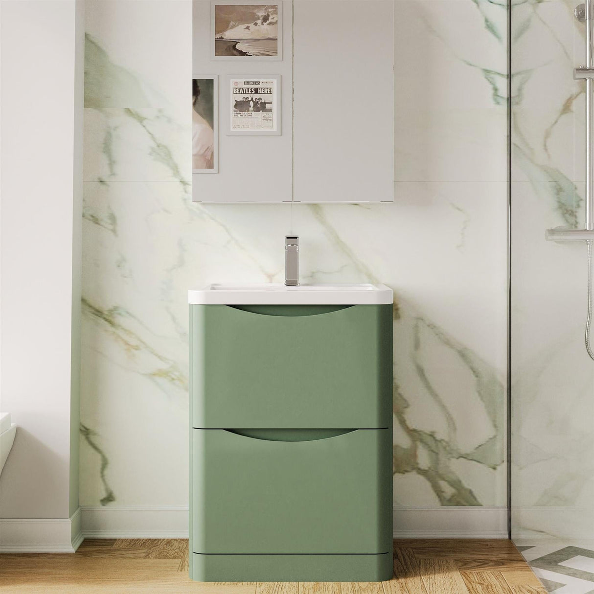 Aquarius Bathrooms Floor Standing Vanity Unit Aquarius Seren 600mm Floor Standing Two Drawer Vanity Unit with Basin
