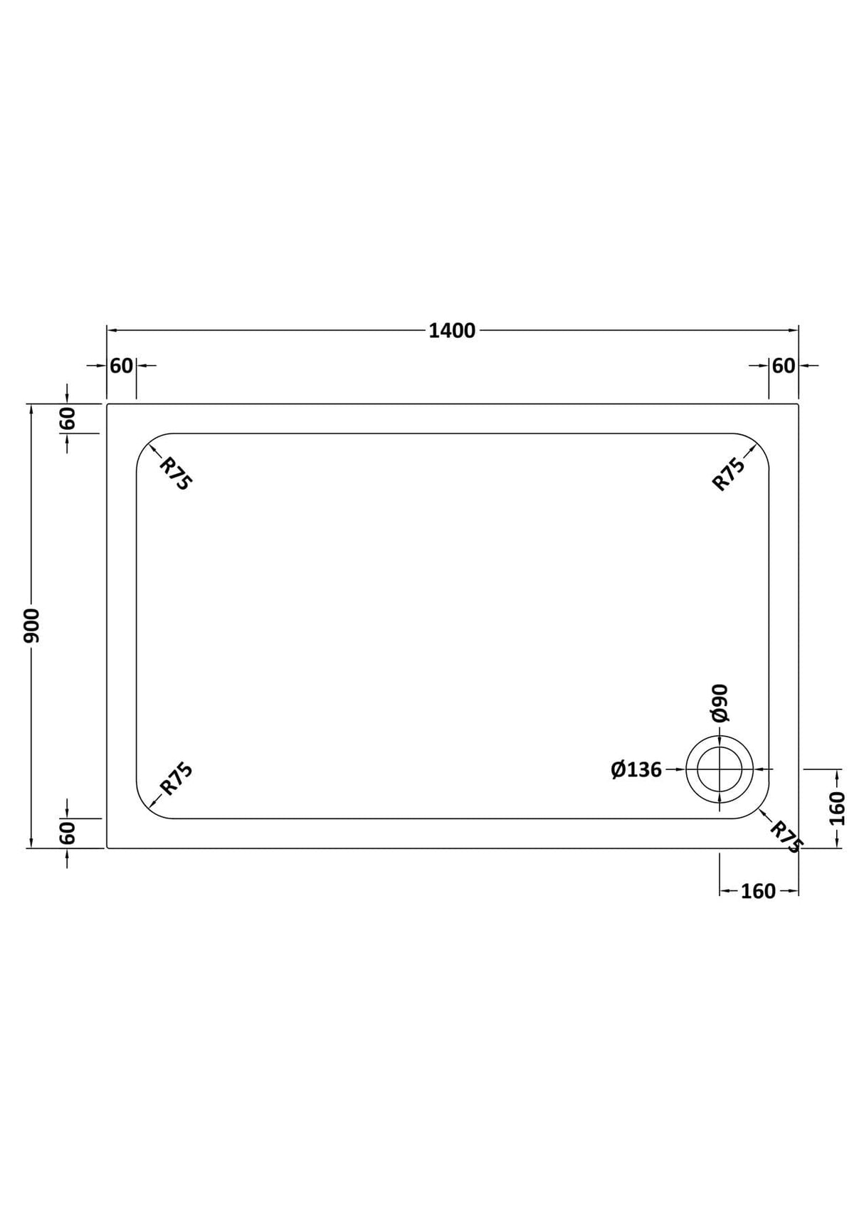 Aquarius Bathrooms Quadrant Shower Tray 1400x900mm Aquarius Urbano 45mm Rectangular Stone Resin Anti Slip Shower Tray