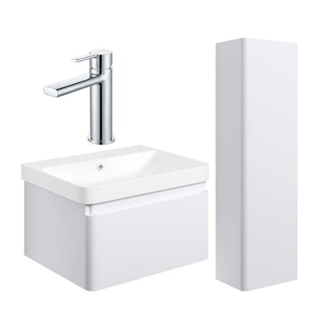 Aquarius Vanity Unit Matt White / Chrome Aquarius Sophie 605mm Vanity Unit and Tall Boy Set with Finishes