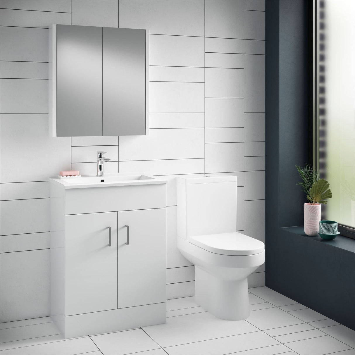 Aquarius Bathrooms Close Coupled Toilet Aquarius Solace Semi Flush to Wall Close Coupled Toilet with Soft Close Quick Release Seat