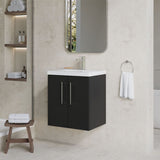 Aquarius Floor Standing Vanity Unit Soft Black Aquarius Brisbane 500mm Wall Hung 2 Door Vanity Unit with 1 Tap Hole Mid Edge Basin