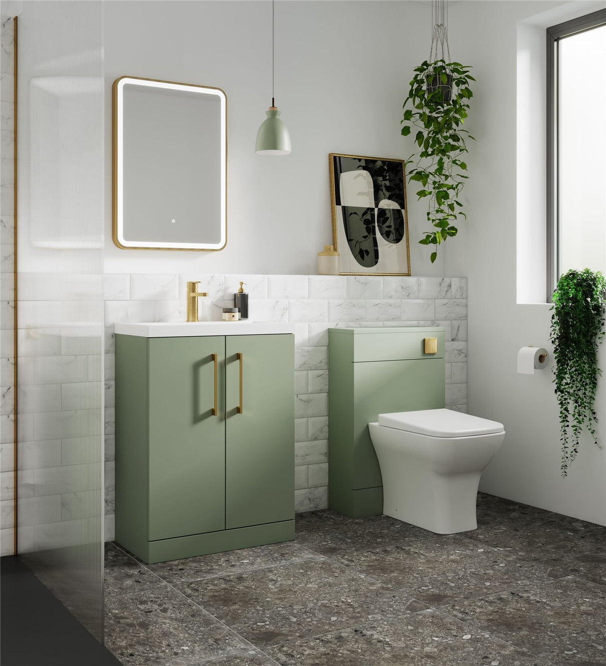 Aquarius Floor Standing Vanity Unit Satin Green Aquarius Brisbane 600mm 2 Door Floor Standing Vanity Unit with 1 Tap Hole Mid Edge Basin