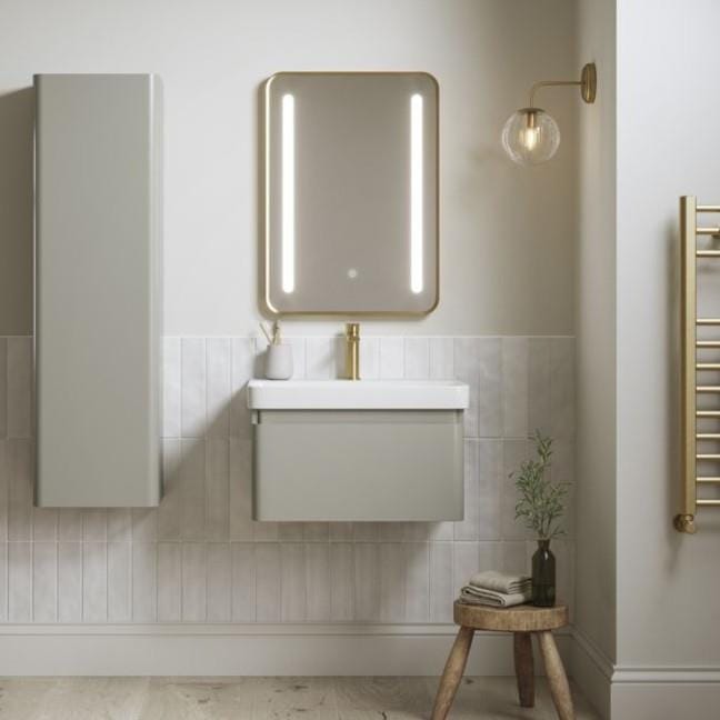 Aquarius Bathrooms Wall Mounted Vanity Unit 605mm / Matt Latte Aquarius Sophie Wall Hung One Drawer Vanity Unit with 1 Tap Hole Basin