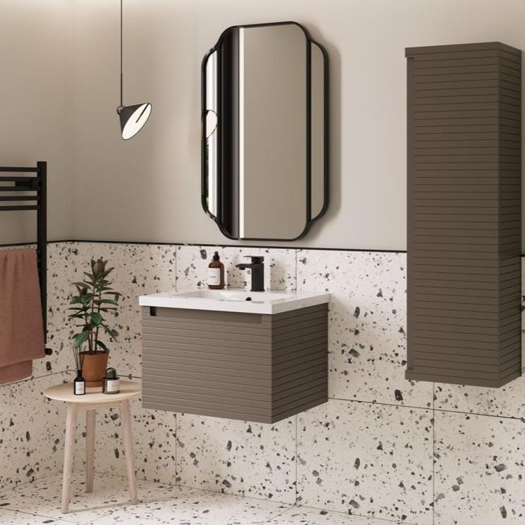 Aquarius Bathrooms Wall Mounted Vanity Unit Matt Taupe / 1 Tap Hole Ceramic Basin Aquarius Contour 615mm Wall Mounted One Drawer Vanity Unit with Basin