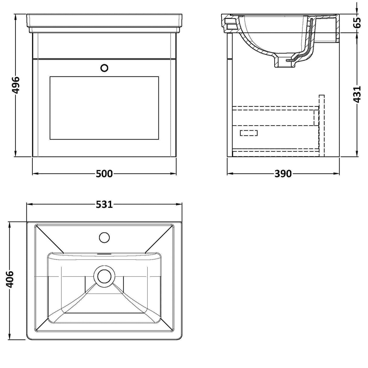 Aquarius Wall Mounted Vanity Unit Aquarius Leighton 500mm Wall Mounted One Drawer Vanity Unit with Basin
