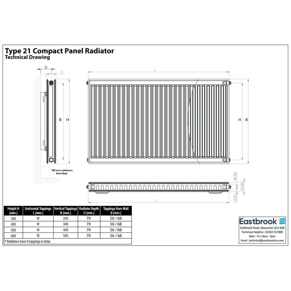 Aquarius Type 21 Compact Panel Radiator In Gloss White