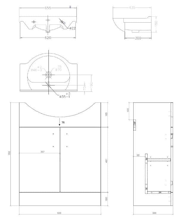 Aquarius Bathroom Suite Aquarius View 650mm Vanity Unit and Close Coupled WC Toilet Set AQVW2562