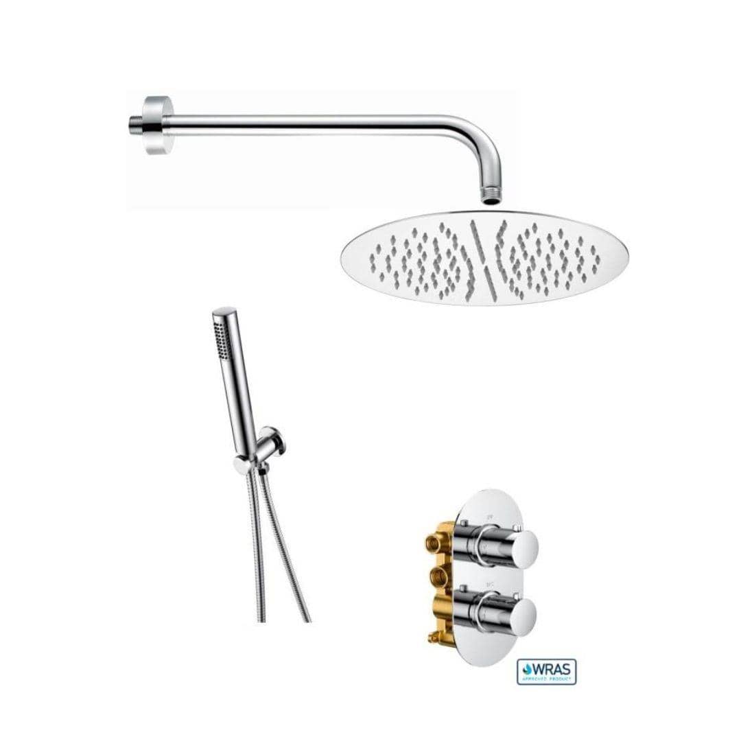Aquarius Bathrooms Concealed Shower Set Chrome Aquarius RainLux Round 2 Outlet Shower Set with Shower Head and Single Function Handset