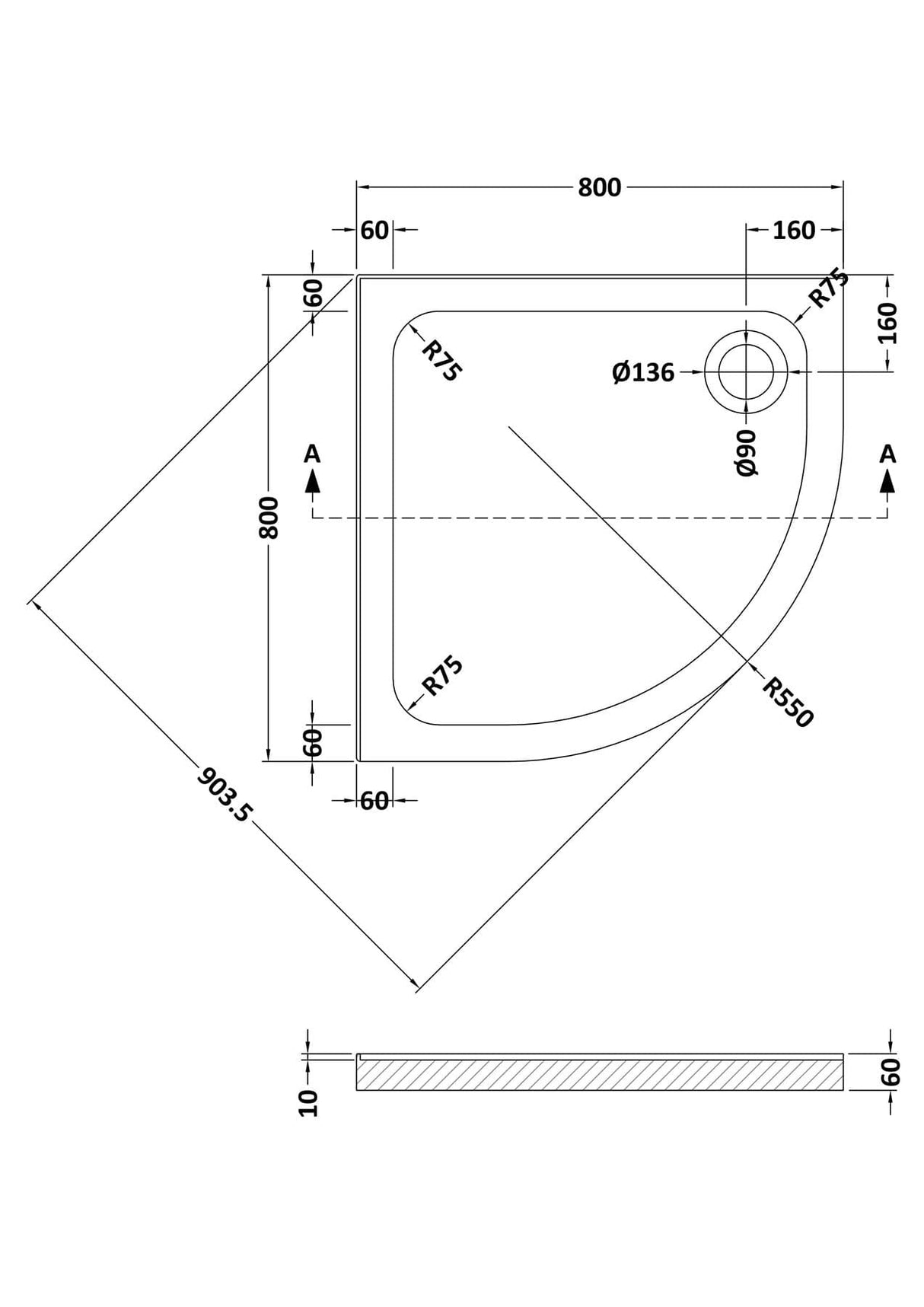 Aquarius Bathrooms Quadrant Shower Tray 800x800mm Aquarius Urbano Quadrant Stone Resin Shower Tray with 2 Upstands